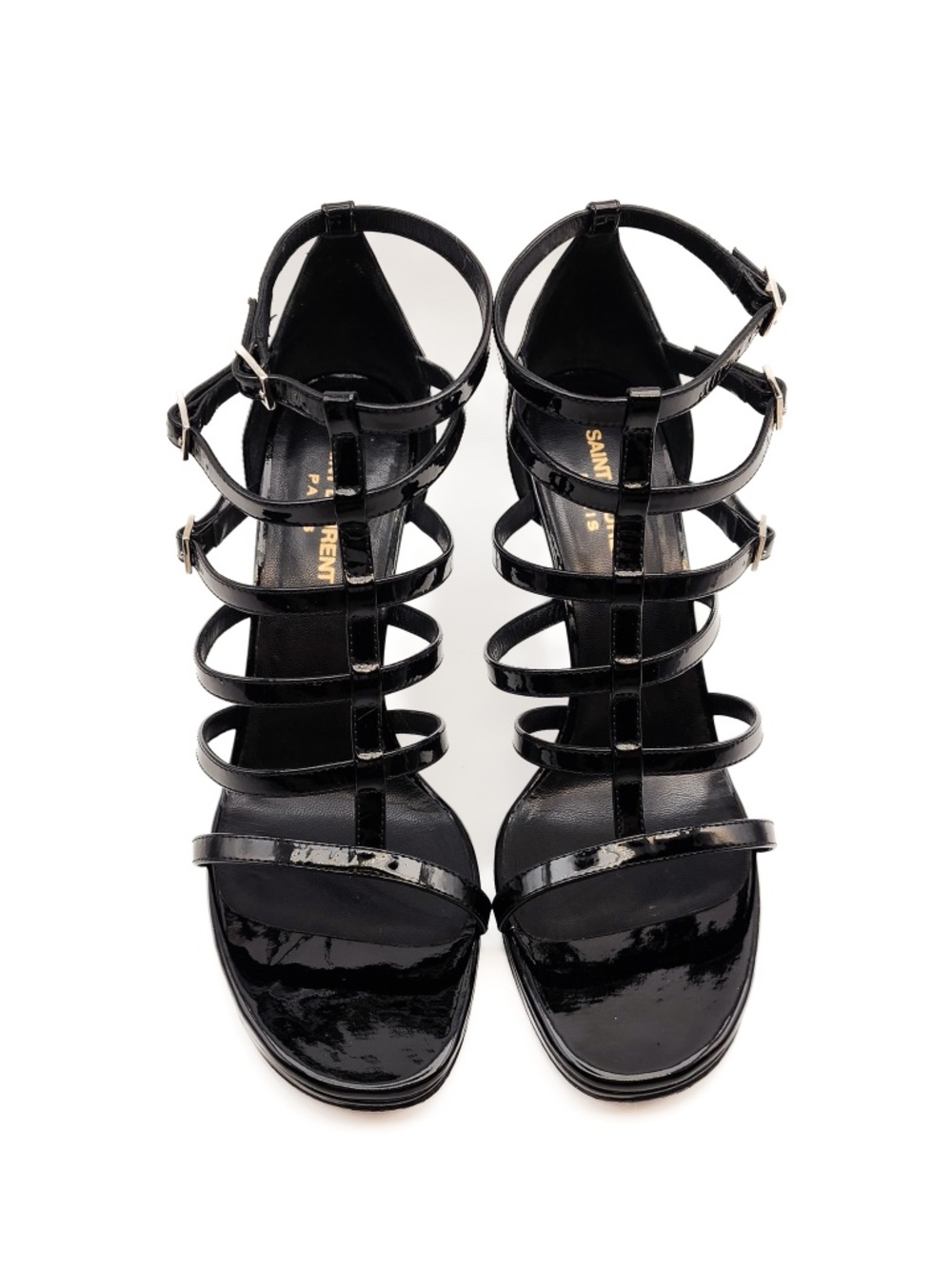 Saint Laurent Strappy Buckle Black Patent Leather Heels EU 37.5 - Picture 2 of 9